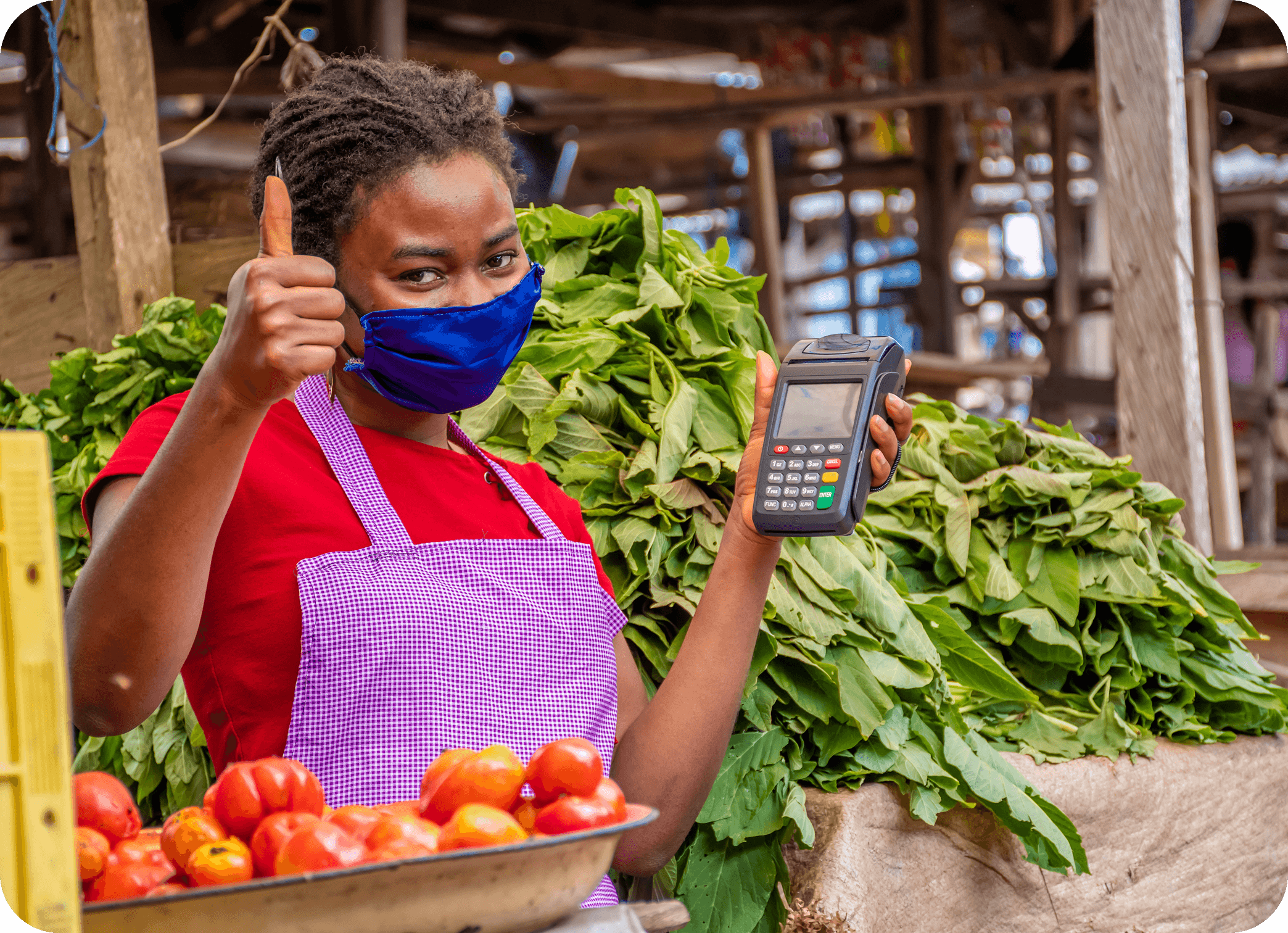 Market vendor with POS terminal